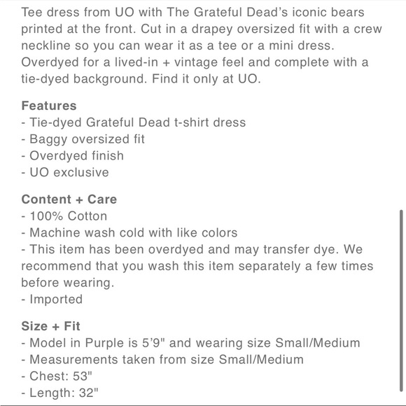 NWT Urban Outfitters Grateful Dead Space Bears Tie-Dye T-Shirt Dress - Picture 4 of 8